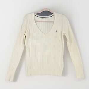 Old Navy Cable Knit Sweater Size L Ivory Tennis Old Money Academia Twee V Neck